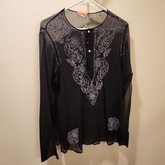 Glam Black 100% Silk Light Weight tunic blouse size 38 - Picture 1 of 15